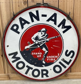 Pan-Am Motor Oils "Stand Up Under Fire!" Porcelain Sign (TAC)