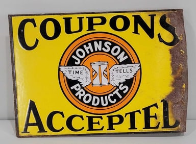 Johnson Products Coupon Accepted Porcelain Flange Sign (TAC)