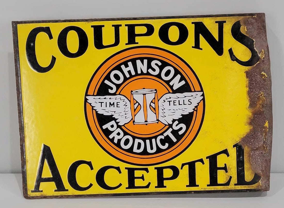 Johnson Products Coupon Accepted Porcelain Flange Sign (TAC) (1 of 8)