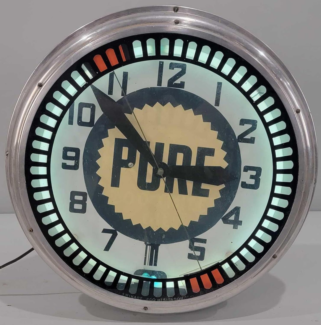 An Original Kendall Motor Oil Neon Spinner Clock w/Pure Logo Painted Over (1 of 3)