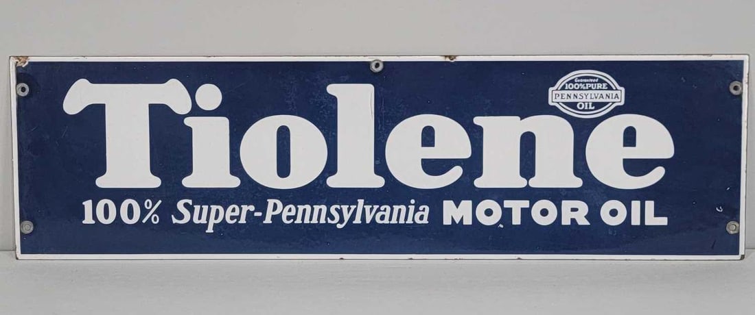 (Pure) Tiolene 100% Super-Pennsylvania Motor Oil Porcelain Sign (TAC) (1 of 5)