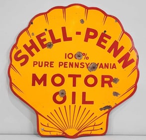 Shell-Penn Motor Oil 100% Pure Pennsylvania Porcelain Sign (TAC)