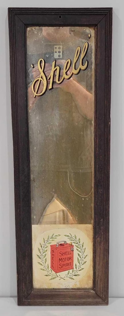 Early Shell Rest Room Mirror w/Shell Motor Spirit Can on it (1 of 5)
