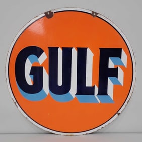 Gulf w/Baby Blue Shaded Letters Porcelain Sign (TAC)