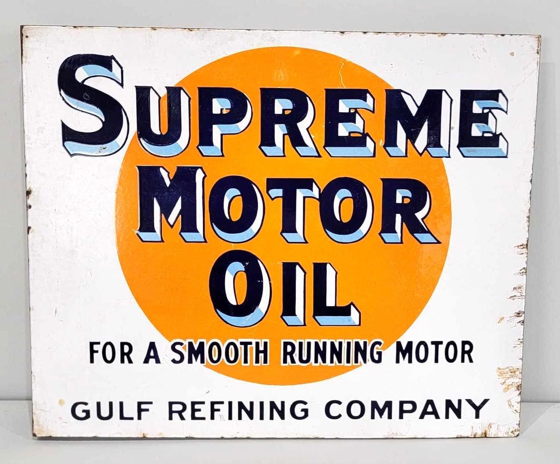 Supreme Motor Oil Gulf Refining Co. Porcelain Flange Sign (TAC) (1 of 9)