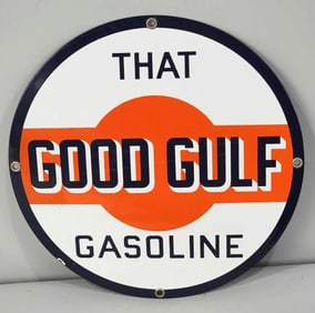 That Good Gulf Gasoline Porcelain Pump Sign (TAC)