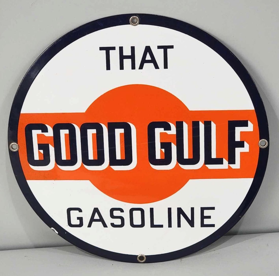 That Good Gulf Gasoline Porcelain Pump Sign (TAC) (1 of 3)