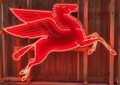 Rare All Original Mobil Pegasus "Shelf Sitting" Right-Hand Facing Neon Sign (TAC)