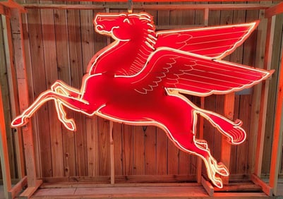 Rare All Original Mobil Pegasus "Shelf Sitting" Left-Hand Facing Neon Sign (TAC)