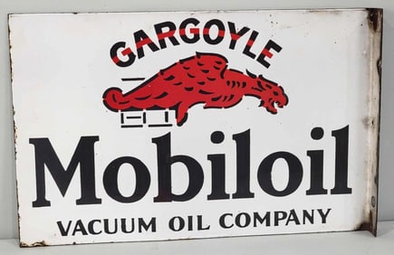 Mobiloil Gargoyle Vacuum Oil Company Porcelain Flange Sign (TAC)