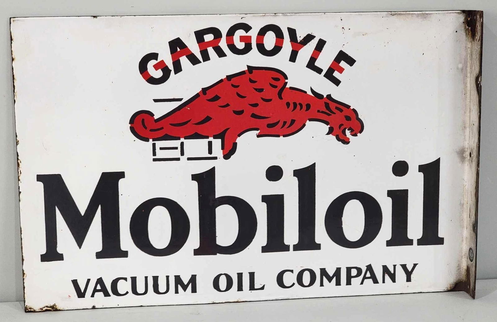 Mobiloil Gargoyle Vacuum Oil Company Porcelain Flange Sign (TAC) (1 of 3)