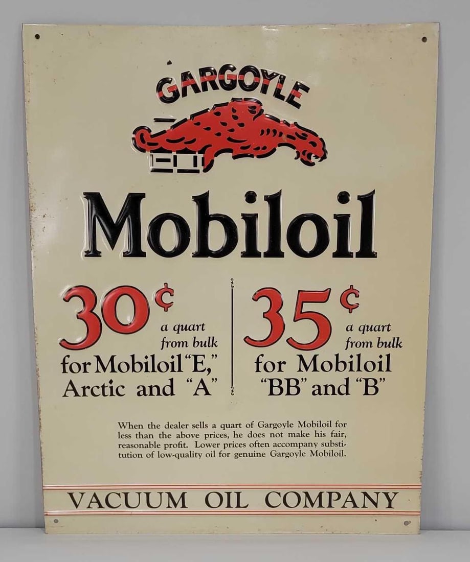 Gargoyle Mobiloil 30¢ 35¢ Metal Sign (TAC) (1 of 5)