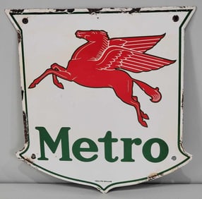 Metro (Mobil) w/Pegasus Porcelain Pump Sign (TAC)