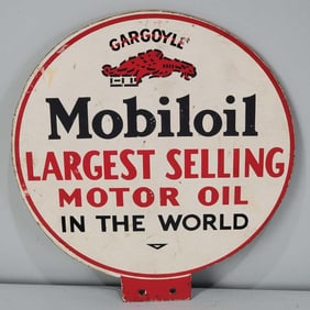 Mobiloil w/Gargoyle "Largest Selling Motor Oil in the world" Masonite Sign (TAC)