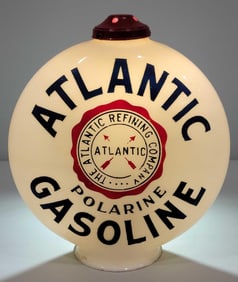 Atlantic Gasoline w/Logo OPE Milk Glass Chimney Cap Globe (TAC)
