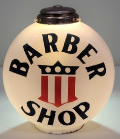Barber Shop w/Logo OPC Chimney Cap Milk Glass Globe (TAC)