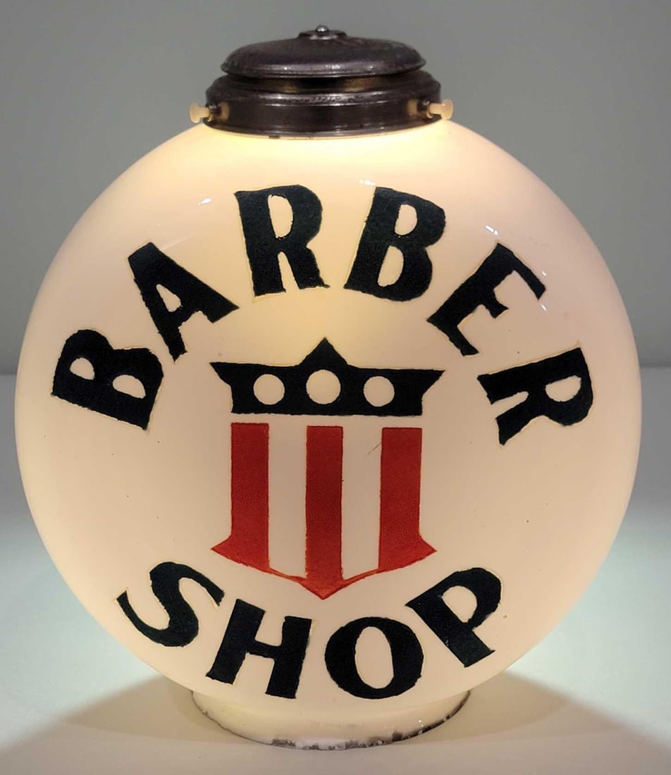 Barber Shop w/Logo OPC Chimney Cap Milk Glass Globe (TAC) (1 of 2)