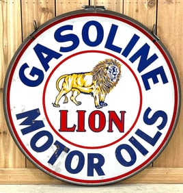 Rare Lion Gasoline Motor Oil w/Logo Porcelain Sign (TAC)