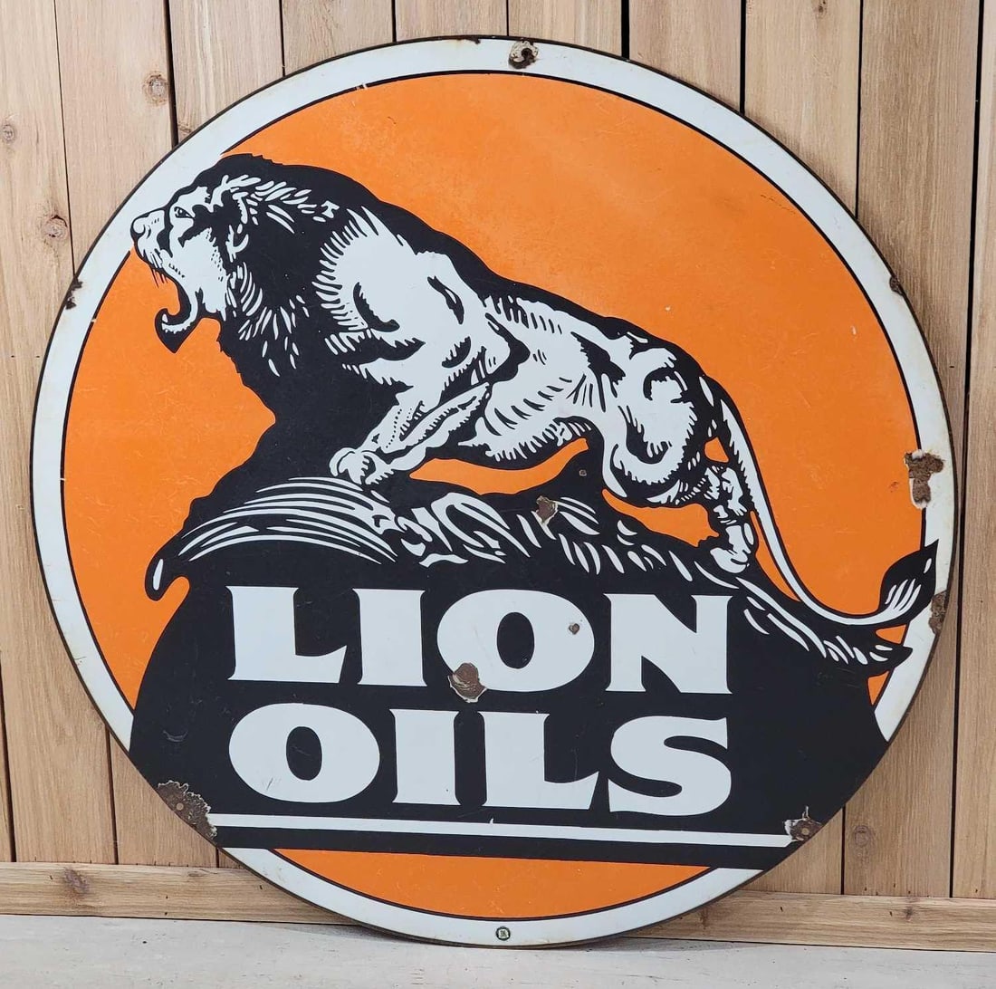 48" Lion Oils (Standing on Rock) Porcelain Sign (TAC) (1 of 8)