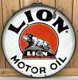 24" Lion Motor Oil w/Lion on Rock Logo Porcelain Sign (TAC)