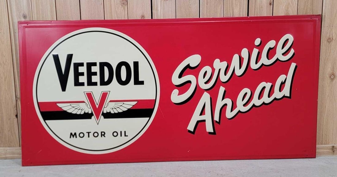 Veedol Motor Oil w/Logo Service Ahead Metal Sign (TAC) (1 of 5)
