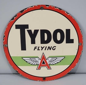 Tydol w/Flying A & Green Stripe Porcelain Sign (TAC)