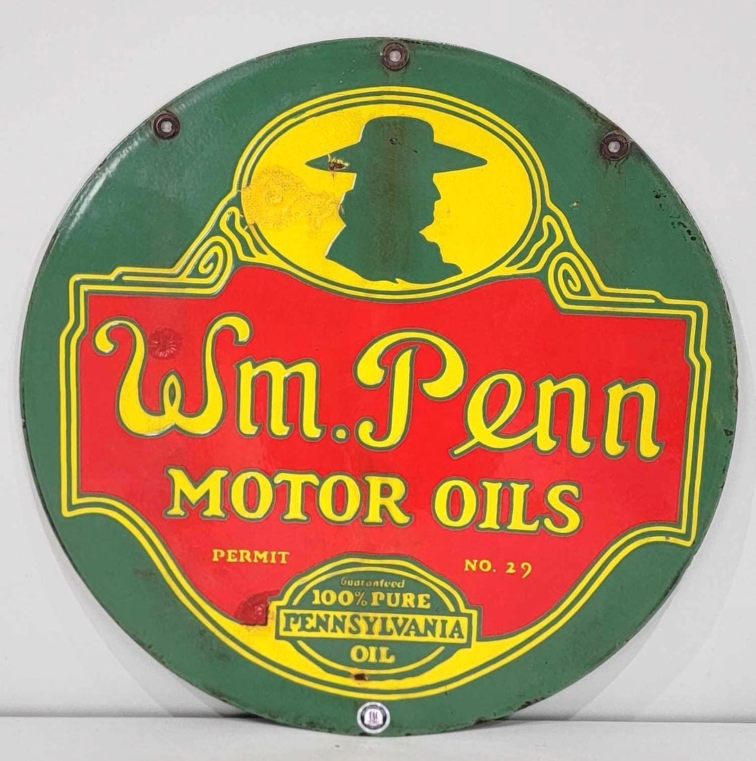 Wm. Penn Motor Oils w/Logo Porcelain Sign (TAC) (1 of 7)