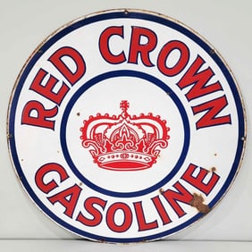 Red Crown Gasoline w/Logo Porcelain Sign (TAC)