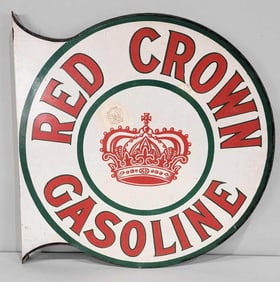 (Sohio) Red Crown Gasoline w/Logo Porcelain Flange Sign (TAC)