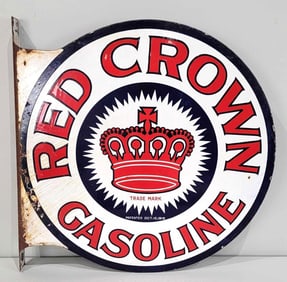 Red Crown Gasoline w/Logo Porcelain Flange Sign (TAC)
