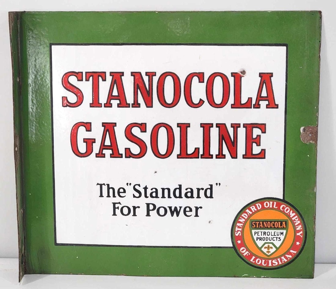 Stanocola Polarine w/Logo Porcelain Flange Sign (TAC): rated 8.5 & 8.25, 20"x22", the porcelain flange sign has good color and gloss. Display has a couple tiny chips in the field, as well as, a nail hole at the edge. Reverse side has more chip