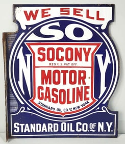 We Sell Socony Motor Gasoline Porcelain Flange Sign (TAC)