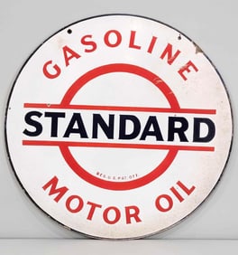 Standard in Bar & Circle Logo Gasoline Motor Oil Porcelain Sign (TAC)