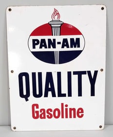 Pan-Am Quality Gasoline w/Logo Porcelain Pump Sign (TAC)