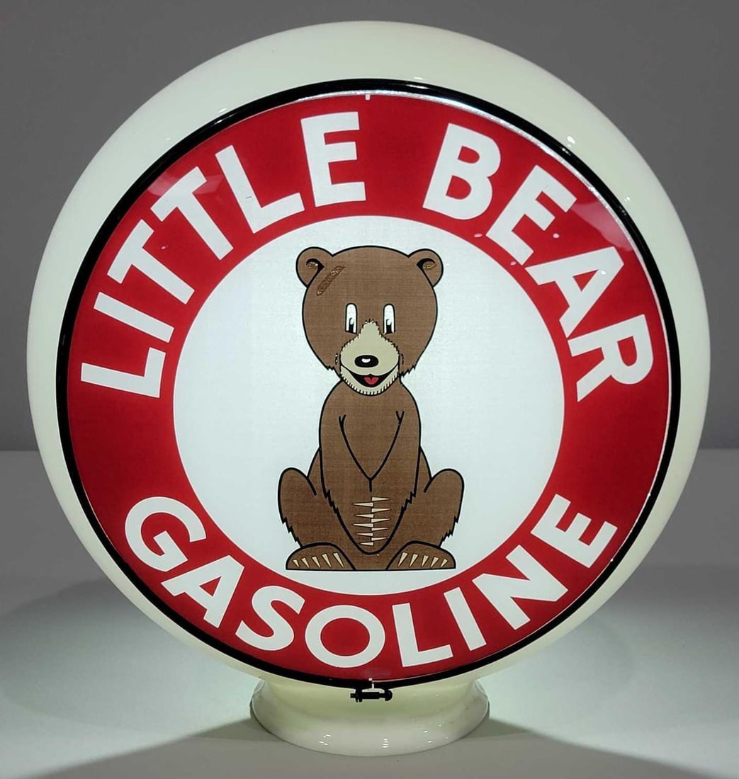 Little Bear Gasoline w/Logo Gill Globe Lens (TAC): rated 9.5, 13.5"D., the single globe lens is in excellent condition and mounted in a glass gill globe body. TAC #025540