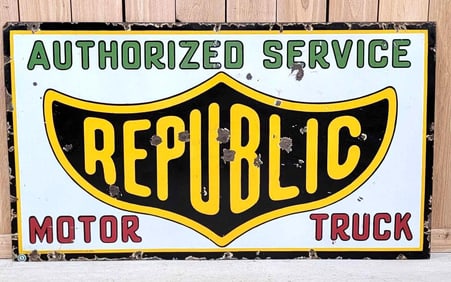 Republic Motor Truck Authorized Service Porcelain Sign (TAC)