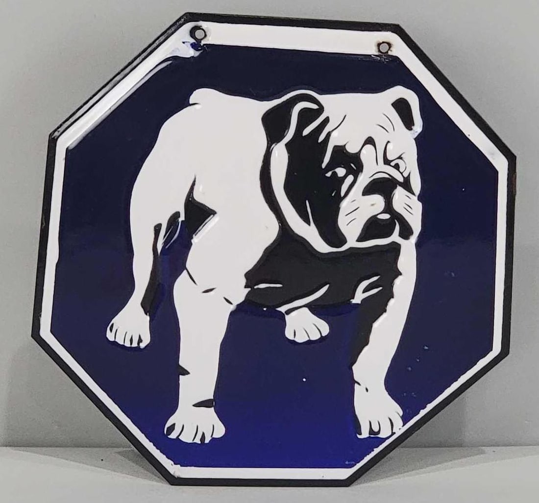 Mack Bulldog Porcelain Sign (TAC): rated 9, 6.25"x6.25", the SSP diecut sign has excellent color and gloss, nice. Rarity 10. TAC #060930