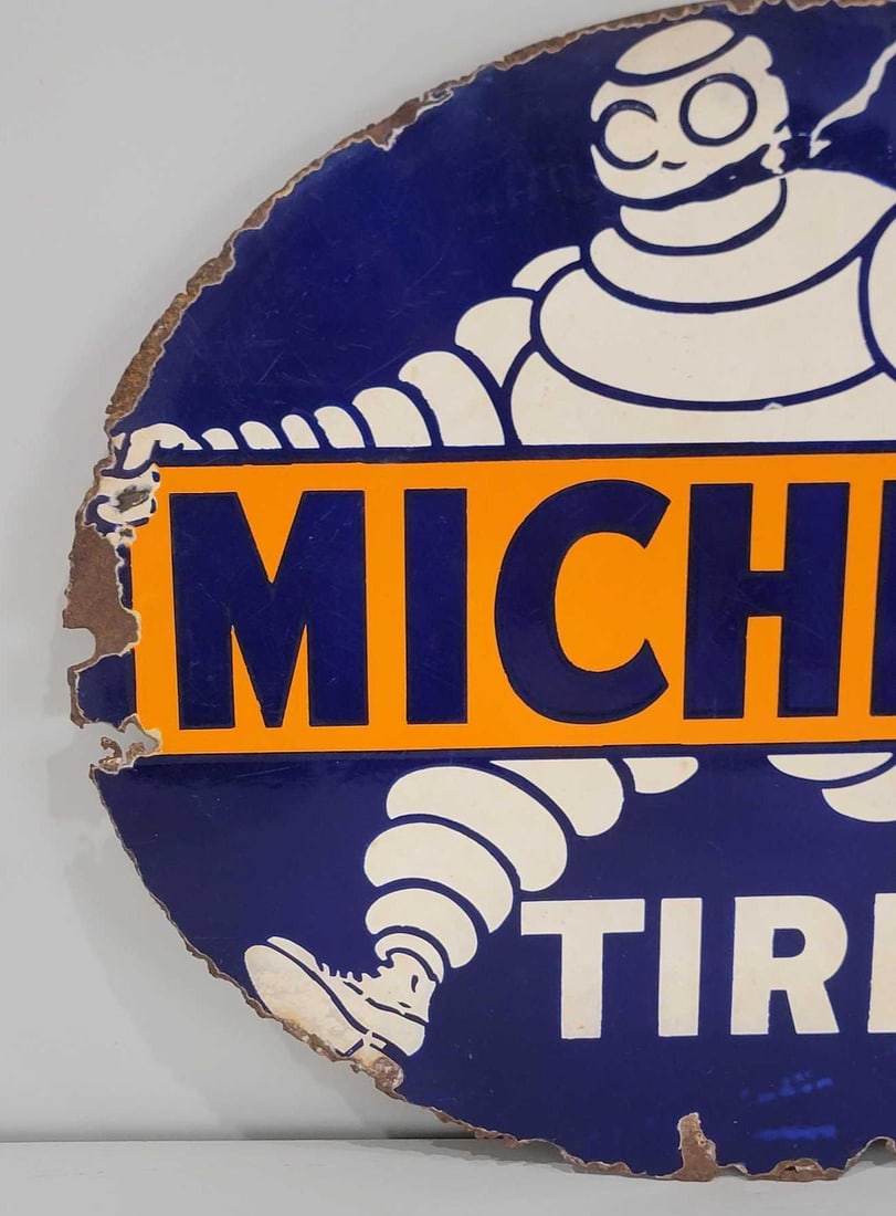 Michelin W/bibendum Smoking Porcelain Flange Sign (tac) Auction