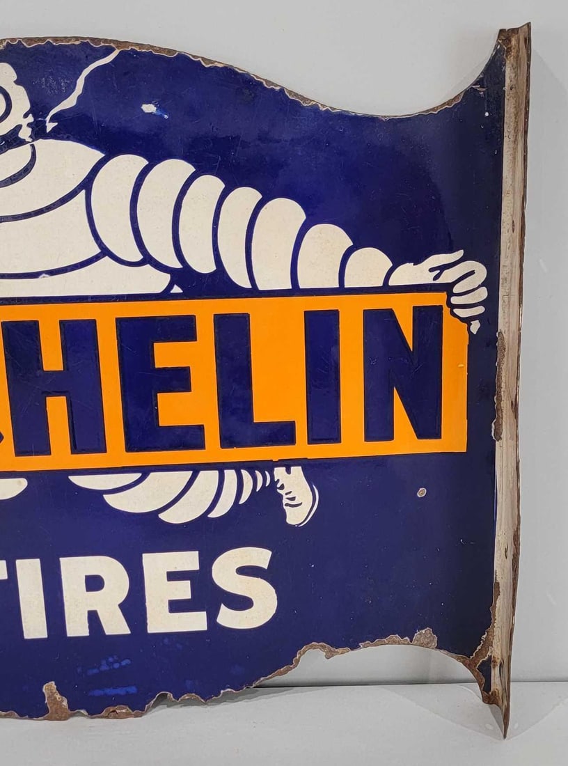 Michelin W/bibendum Smoking Porcelain Flange Sign (tac) Auction