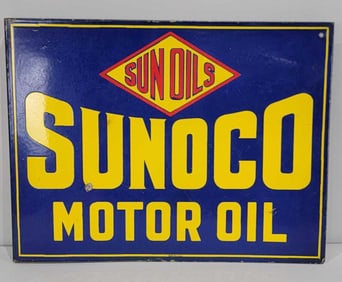 Sun Oils Sunoco Motor Oil Porcelain Flange Sign (TAC)