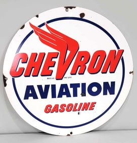 Chevron Aviation Gasoline w/Winged Logo Porcelain Sign (TAC)