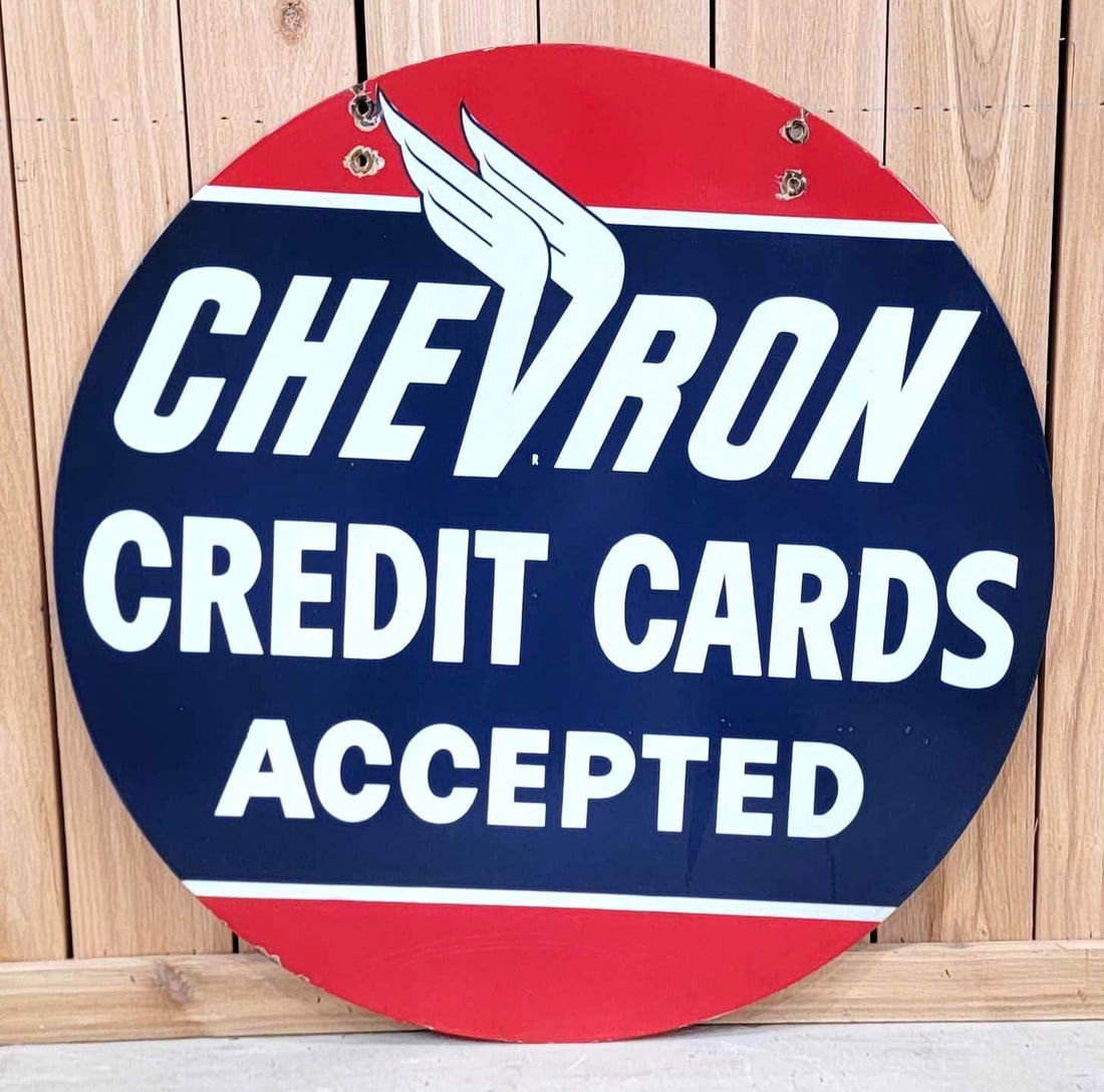 Chevron Credit Cards Accepted Porcelain Sign (TAC) (1 of 7)