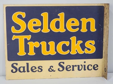Rare Selden Trucks Sales & Service Metal Flange Sign (TAC)