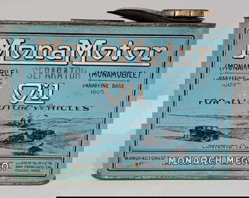 Mona Motor Oil w/Vehicles Half-Gallon Flat Metal Can