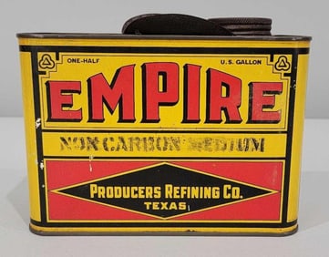Empire Non-Carbon Medium (motor oil) Half-Gallon Flat Metal Can (Texas)