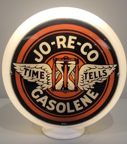 JO-RE-CO Gasolene w/"Time Tells" Logo 13.5" Single Globe Lens (TAC)