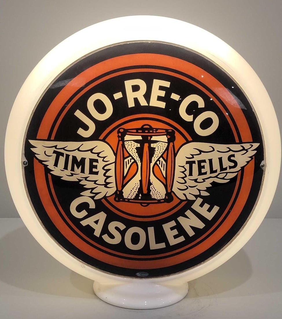 JO-RE-CO Gasolene w/"Time Tells" Logo 13.5" Single Globe Lens (TAC) (1 of 3)