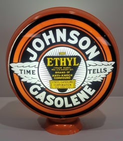 Johnson Gasolene w/Ethyl & Time Tells Logos 15" Single Globe Lens (TAC)