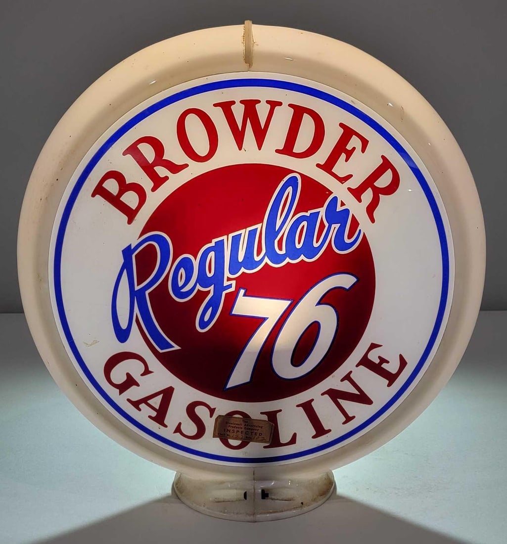 Browder Regular 76 Gasoline 13.5" Globe Lenses (TAC): rated 9.5, 13.5"D., both lenses are in excellent condition, one lens has an original inspection sticker, mounted in an original Capco globe body. TAC #025629