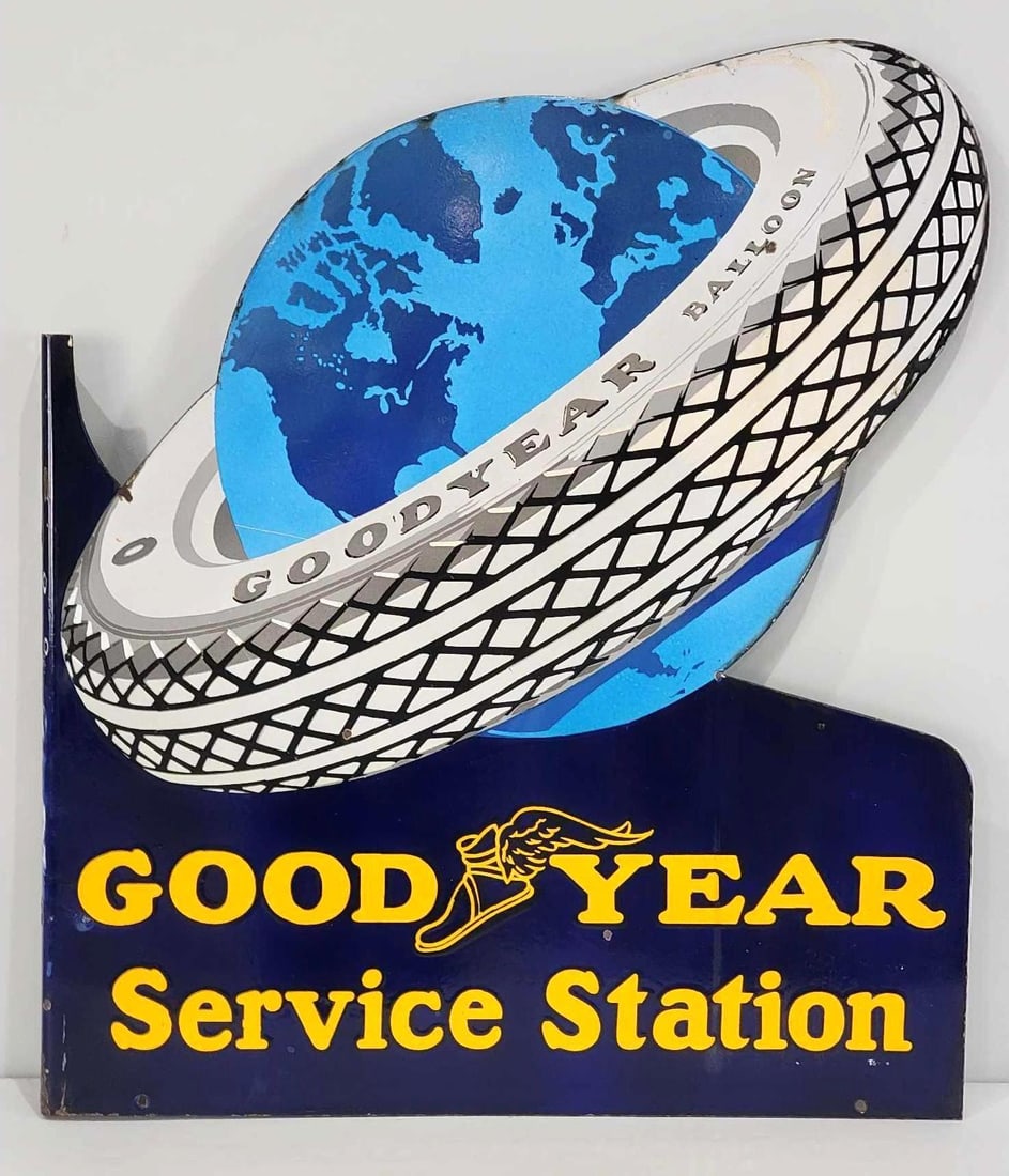 Goodyear Service Station w/Logo Porcelain Flange Sign (TAC) (1 of 9)